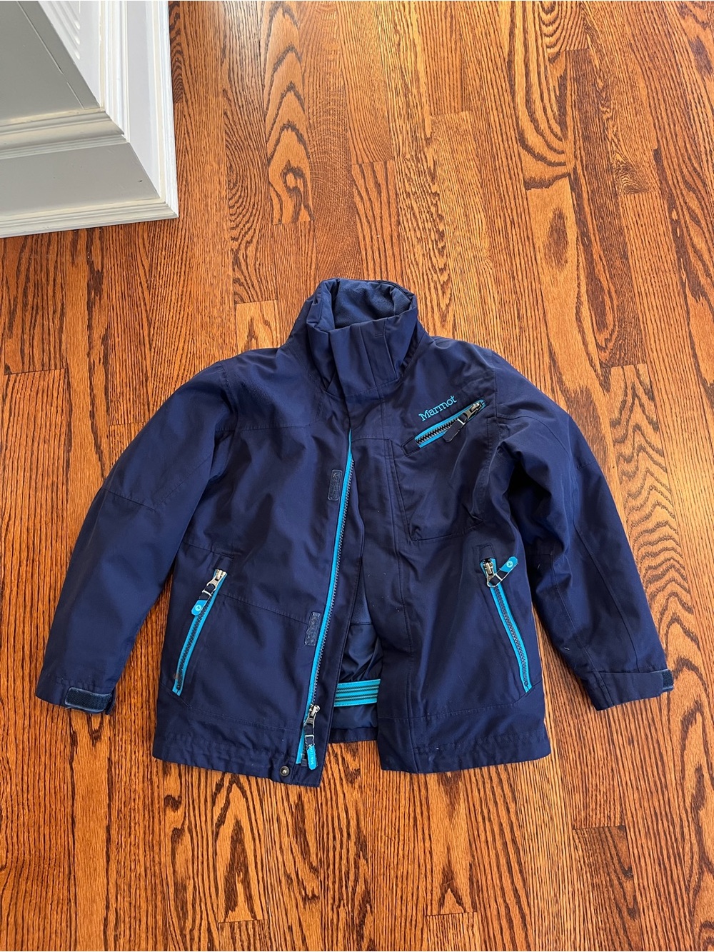 Marmot Kids Free Rider Navy Jacket with Light Blue Zippers